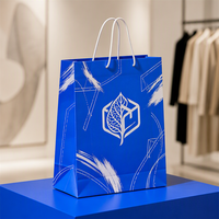 Sacs en papier kraft personnalisés avec logo, usine source, sacs en papier pour emballage de vêtements, sacs de shopping, bleu et blanc classiques de luxe