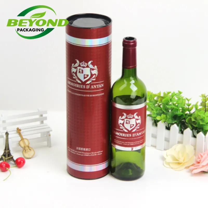 Custom Food Eco Friendly Red Cardboard Cylinder Craft Round Paper Tube With Roll Edge For Wine Bottle Packaging