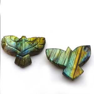 IGI Certified 36 CT Natural Labradorite Gemstone Cabochon Hand Carved Flat Bake Eagle in Green Color Loose Gemstones - Product Image 6