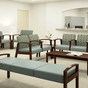 Waiting Area Furniture Gold Metal Frame Leather Double Seats Waiting Room Hospital Public Airport Chair for Barbershop