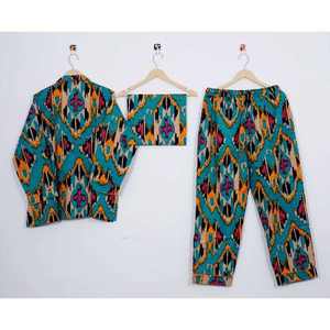 Conjunto de Pijama Informal de Otoño para Mujer, 100% Algodón Satinado, Cuello Camisero, Cintura Elástica, Transpirable, de 2 Piezas, Manga Larga, ODM - Product Image 1