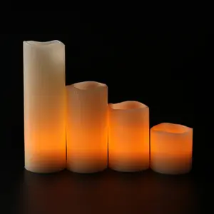 4包套装2/3/4/6英寸真正的蜡柱蜡烛天鹅绒暖白色无焰人造电蜡烛室内家居装饰