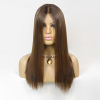Perruque juive sans couture avec dentelle, cheveux européens bruts, couleur ombrée marron, pré-épilée, sans colle, perruque frontale HD en dentelle pour femmes