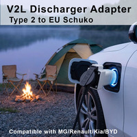 Adaptor Pengisi Daya V2L 16A (3.6kW) Tipe 2 ke EU Schuko Konektor Pengisian Daya EV Portabel untuk MG/Renault/Kia/BYD