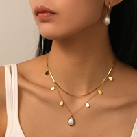 Ensemble de colliers superposés à double couche, boucles d'oreilles en acier inoxydable en forme de goutte d'eau, vente en gros de bijoux pour femmes