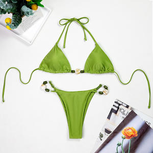 Ensembles de bikinis à lacets 2026 pour femmes, maillot de bain brésilien string, col halter avec micro-soutien-gorge orné de pierres, vêtements de bain - Product Image 2