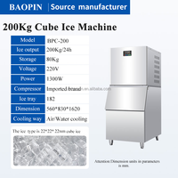 Machine à glaçons en cubes pour cuisine commerciale, 200 kg, longue durée de vie, prix usine