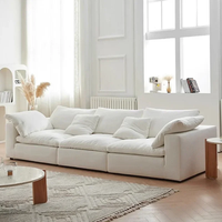 Gemütliches Modernes Quadratisches Wohnzimmer-Sofa in Offwhite aus Sherpa-Stoff, Zweisitzer, Komprimiert Verpackt, Übergroßes Cloud-Ecksofa mit Ottoman