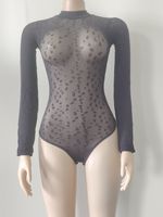 Nouvelle tendance mode femmes Sexy peau serrée imprimé léopard une pièce à manches longues vêtements en maille