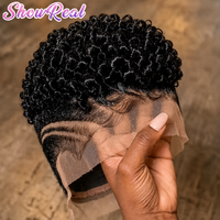 Perruques Courtes Pixie de 10 Pouces en Cheveux Humains, Perruques Afro Bouclées, Perruques Pixie Entièrement en Dentelle, Couleur Naturelle pour Femmes Noires