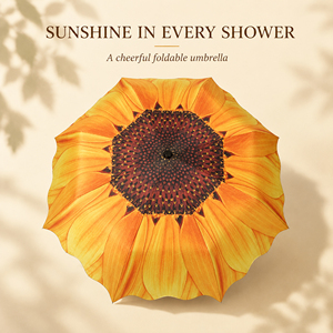 Paraguas Plegable con Estampado de Girasol Creativo, UPF30+, Revestimiento Plateado, Resistente al Viento, Sombrilla Portátil para Lluvia y Sol - Product Image 1