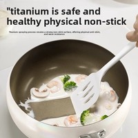 Wajan Besi Tempa Bentuk Mangkuk Hao Yue, Panci Anti Lengket Keramik Titanium dengan Tutup Kaca untuk Kompor Universal Alas Datar