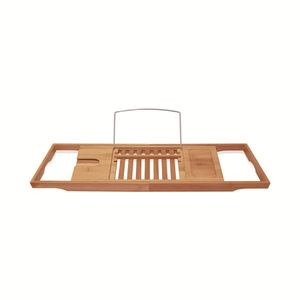 Bamboo Bathtub Rack With Phone Holder And <b>Tablet</b> <b>Stand</b> Telescopic Bathroom Shelf <b>For</b> Bath Tub Support - Product Image 1
