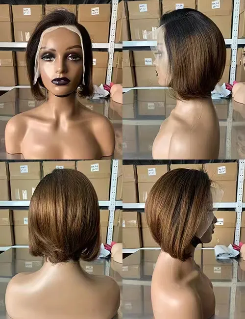 Wholesale Indian Virgin Ginger 13x4 Transparent Lace Front Wig Straight Short Pixie Cut Human Hair Wigs for Black Women