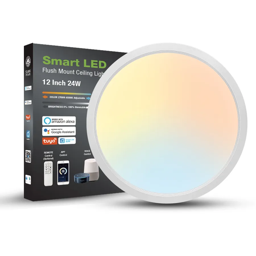 ETL CE Certified 24W 32W Round Square White Ultra Slim Ceiling Light LED With Smart Home Tuya APP RC Control