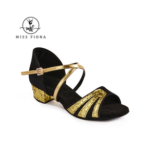 Commande en gros OEM Chaussures de <span class=keywords><strong>danse</strong></span> classiques pour filles en satin noir à paillettes dorées pour la <span class=keywords><strong>danse</strong></span> <span class=keywords><strong>latine</strong></span> salsa ballroom - Product Image 6