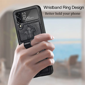 Funda plegable de piel de vaca para móvil, funda de teléfono de piel de vaca Real Grippiest para Samsung <span class=keywords><strong>Flip4</strong></span>, funda móvil con empuñadura de muñeca - Product Image 6