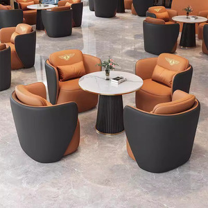 Hotel Chair Leather <b>Sofa</b> Set Round <b>Table</b> For Reception Lounge Indoor Commercial Use Durable Foam Filling - Product Image 4