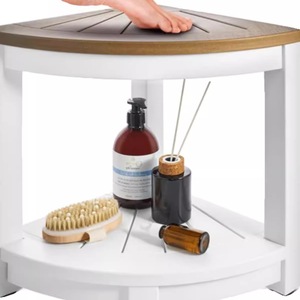 Acacia Wood Corner <b>Bathroom</b> <b>Stool</b> 32.5x32.5x42 Cm Space Saving Shower And Shaving Seat - Product Image 4