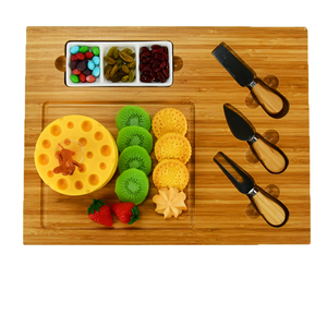 Wholesale <strong>Wood</strong> Hot Sale <strong>Unfinished</strong> Durable Yangjiang Smirly Bamboo Square <strong>Cheese</strong> <strong>Board</strong> Knife Set With Bowls - Product Image 1