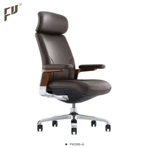 Furicco High Quality Office Furniture Spare Retro Style Wooden Tan Color Wheels Steel Big Boss Excecutive Office Chair