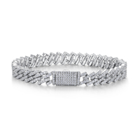Gelang Moissanite Cuban Link Perak Sterling 925 Semi Pavé Zig-Zag Link 31-35g Perhiasan Hip Hop untuk Pria