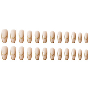 Faux ongles en gel solide ABS, style classique Old Money, finition brillante, nouvelle collection, forme amande carrée, French doré, semi-couvrant - Product Image 3