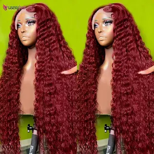 99j Colour Deep Wave Peruvian Hair Wig 30inch Red Color Virgin Human Hair Wig Deep Wave Body Wave Full Lace Human Hair Wig