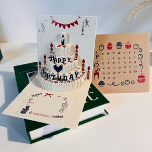 Carte de vœux créative en papier 3D faite à la main avec bougie, design gâteau d'anniversaire, style rétro - Product Image 2