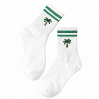 Chaussettes décontractées unisexes en coton avec logo brodé palmier, bordure rayée respirante, pour hommes et femmes