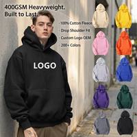 Großhandel Benutzerdefiniertes Logo Herren Schwergewichts-Hoodie Baumwolle Drop-Shoulder Einfarbiger Fleece-Pullover mit Tasche Sweatshirt