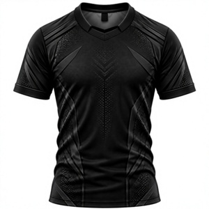 Camiseta de Fútbol para Hombre, Negra, con Cuello en V Geométrico, Transpirable, de Manga Corta, que Absorbe la Humedad, con Nombre de Equipo Personalizado, 100% Poliéster - Product Image 1