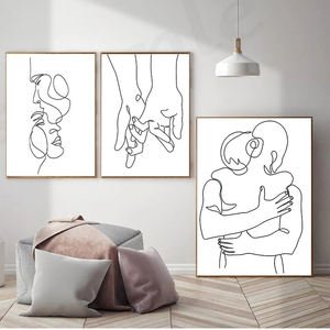 Disegno a mano di coppia amore bacio di arte della parete pittura su tela nordica poster e stampe minimaliste immagini da parete per soggiorno - Product Image 1