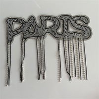 LETTRE DE PARIS À Paillettes Brillantes Personnalisées Conception Fer sur Patchs AVEC CHAÎNE DE POMPON