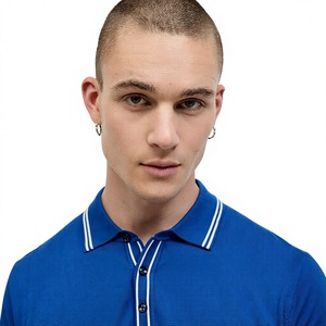 Polo en coton tricoté bleu à manches courtes pour homme, coupe classique, couleur unie, style décontracté chic, design respirant - Product Image 2