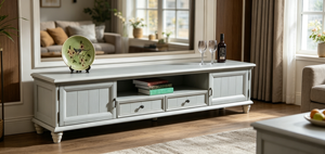 Classic Turned Leg Solid Wood <b>TV</b> <b>Stand</b>, 2 Cabinet 2 Drawer Open Storage Media Console For Farmhouse Living Room Furniture - Product Image 2
