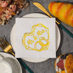 Mr & Mrs Wedding Napkins 250mm Square White Gold Foil Print Party Tableware - Product Image 2