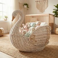 Panier de rangement en rotin blanc en forme de cygne, vente en gros, organisateur de jouets pour enfants, décoration pour la chambre d'enfant