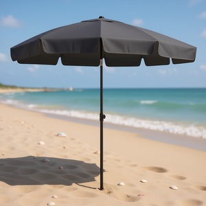 Parasol de plage grand format en polyester anthracite, résistant aux UV, protection solaire, parasol d'extérieur - Product Image 2