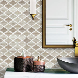 Carreaux muraux autocollants en <span class=keywords><strong>travertin</strong></span> <span class=keywords><strong>beige</strong></span>, forme lanterne arabesque, avec <span class=keywords><strong>joint</strong></span> blanc, à peler et coller, pour murs d'accent modernes - Product Image 4