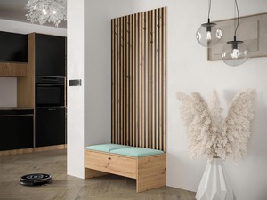 Ensemble de <span class=keywords><strong>porte</strong></span>-manteaux en bois de fournisseur d'usine <span class=keywords><strong>avec</strong></span> panneaux muraux rembourrés armoire à chaussures <span class=keywords><strong>et</strong></span> 12 crochets pour le stockage de couloir moderne - Product Image 6
