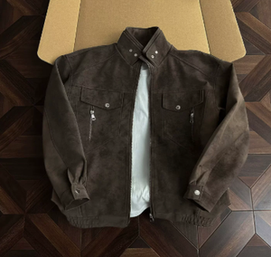 Nouvelle veste <span class=keywords><strong>en</strong></span> <span class=keywords><strong>cuir</strong></span> PU rétro à col montant pour <span class=keywords><strong>homme</strong></span>, style américain haut de gamme, tendance, coupe oversize, pour motard 2025 - Product Image 2