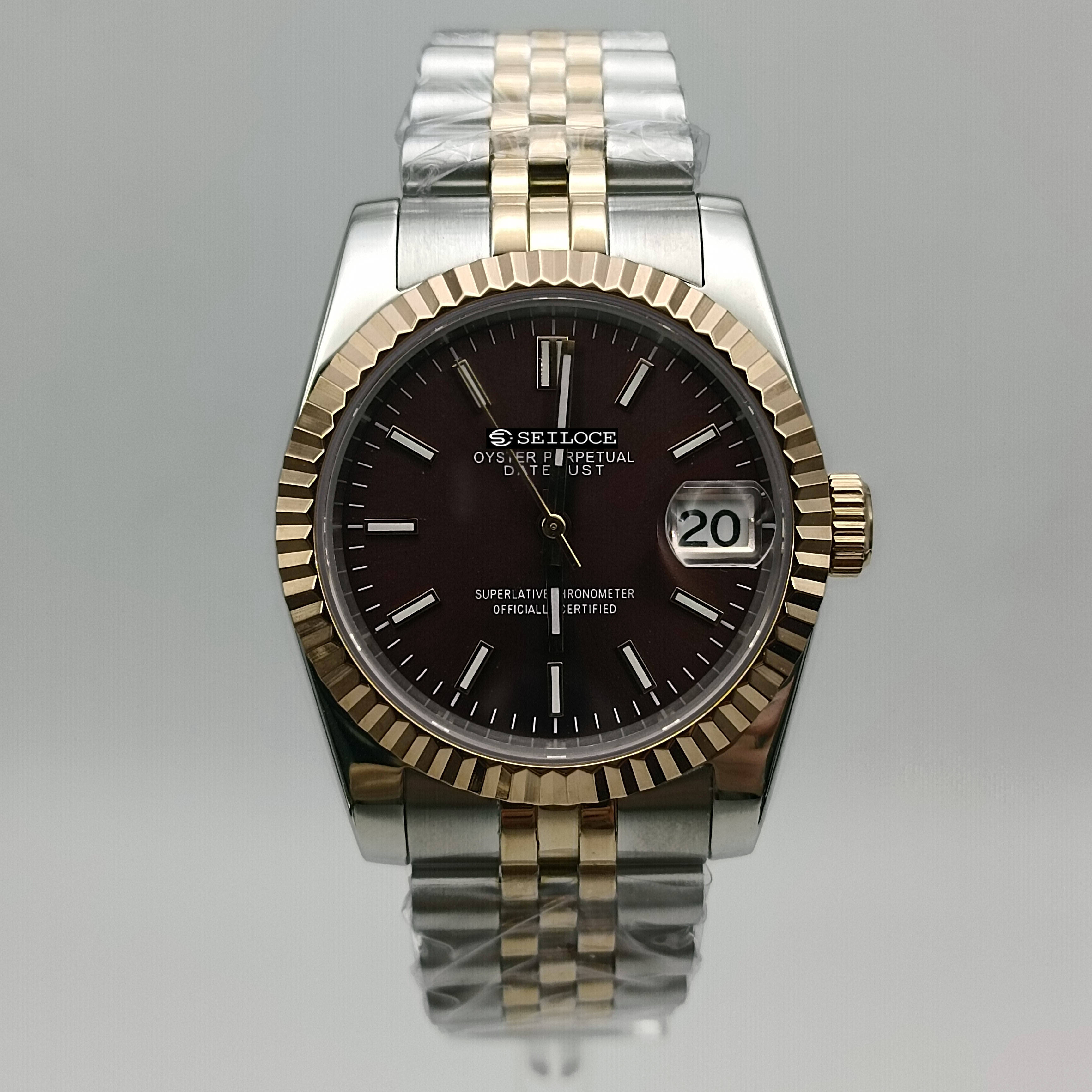Two-Tone Rose Gold Case+Brown Dial