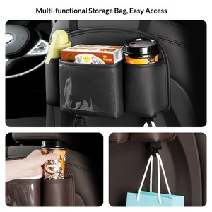 Organisateur de siège arrière de voiture en cuir PU avec porte-gobelet et compartiment à mouchoirs, sac de rangement suspendu de luxe pour SUV et berline - Product Image 5