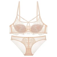 Ropa interior de encaje de pestañas sexy para mujer, sujetador francés ultrafino con pecho grande, Sujetador push up de talla pequeña