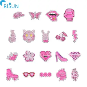 Supplier Metal Enamel Pins Glitter Pink Brooch Custom Logo Shoes Diamonds Glasses Princess Baby Hard Soft Enamel Lapel Pin Badge