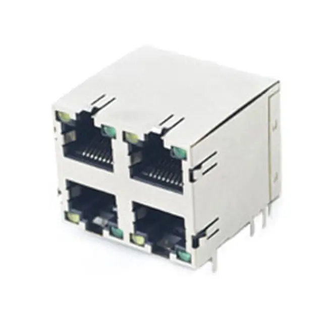 2×2 Port 10p8c 8p8c Rechtswinkel PCB mit niedrigem Profil Integriertes Magnetnetnetzwerk RJ45 Verbindungskraft für Kommunikation