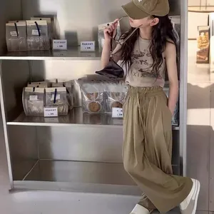 Nouvelle mode 2 pièces ensembles de vêtements pour adolescentes sans manches imprimé gilet chemise + solide pantalon ample tenues pour les filles - Product Image 6