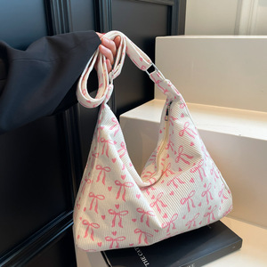 Nuevo Diseño, Bolso Tote Casual de Moda para Mujer, Estampado de Lazo, Pana, Gran Capacidad, Impermeable, Correa de Hombro, Bolso Bandolera - Product Image 2