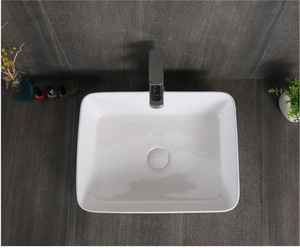 Cuba de Lavabo Retangular Branca Moderna de Cerâmica Sobrepor para Vilas, Apartamentos e Hotéis - Product Image 3